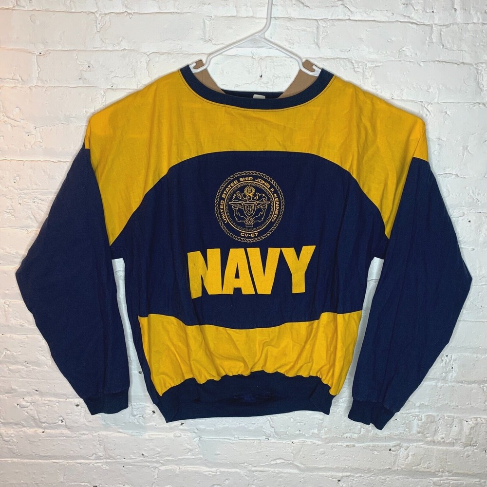 Vintage Navy John F Kennedy Long Sleeve‎ Shirt Blue Yellow Size XL RARE